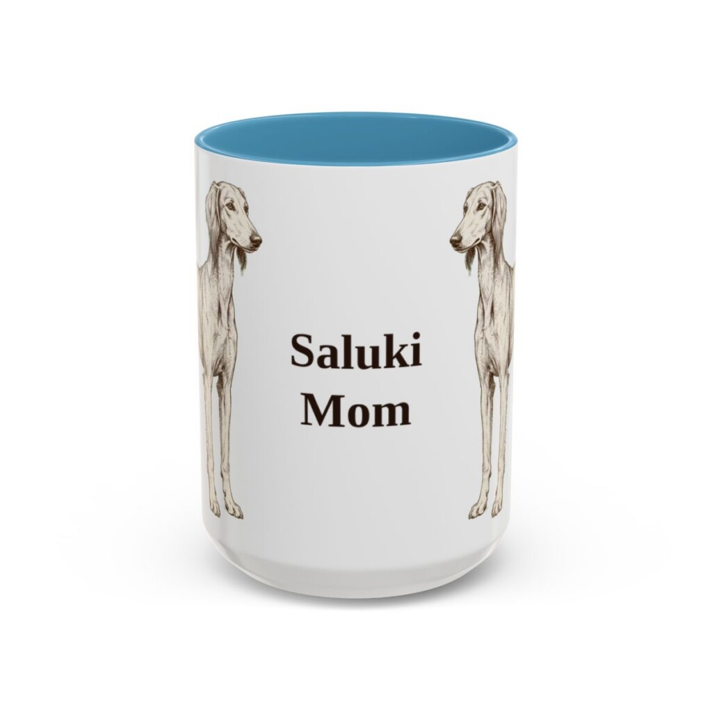 15oz Saluki Dog Mom Mug, Light Blue, front view