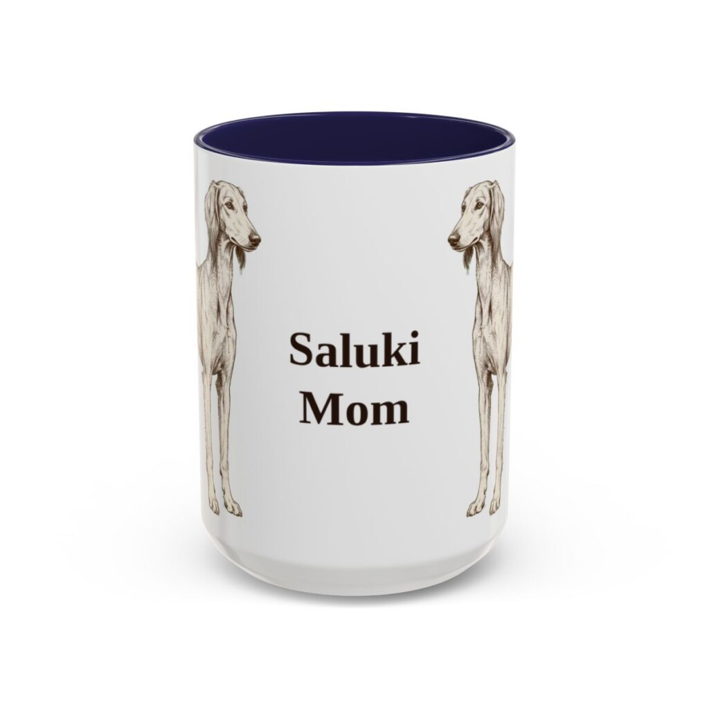 15oz Saluki Dog Mom Mug, Navy, front view
