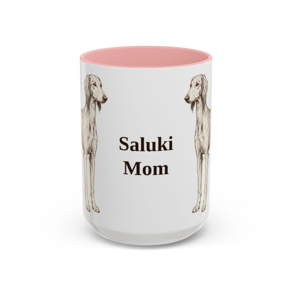 15oz Saluki Dog Mom Mug, Pink, front view