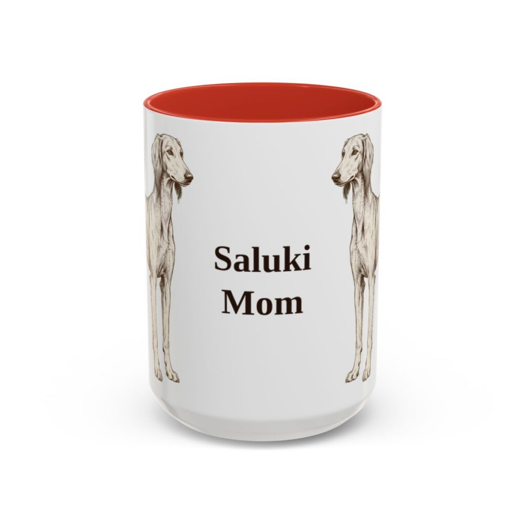 15oz Saluki Dog Mom Mug, Red, front view