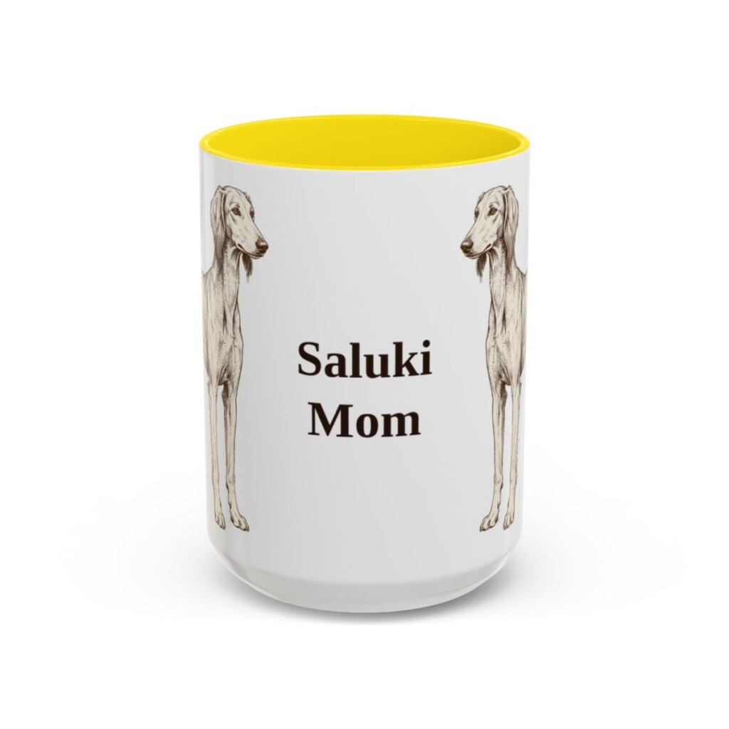 15oz Saluki Dog Mom Mug, Yellow, front view