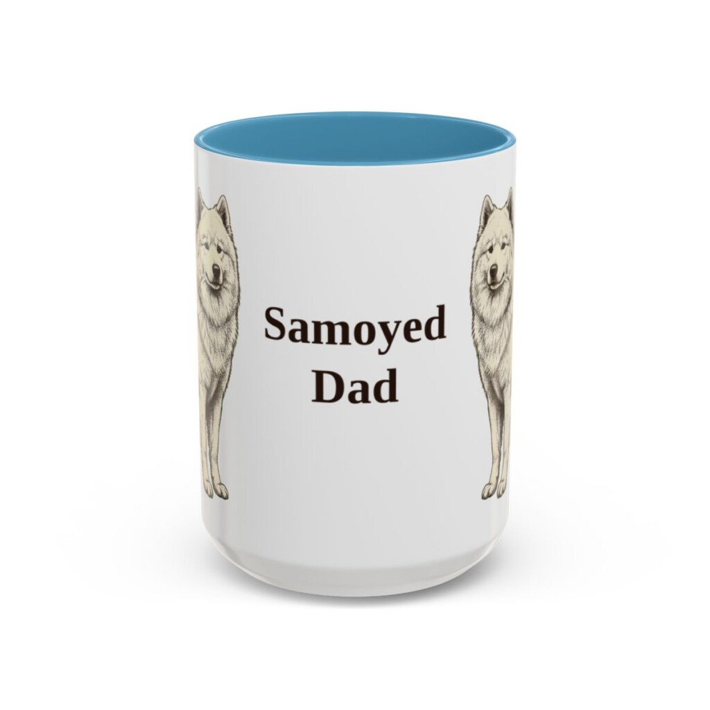 15oz Samoyed Dog Dad Mug, Light Blue, front view