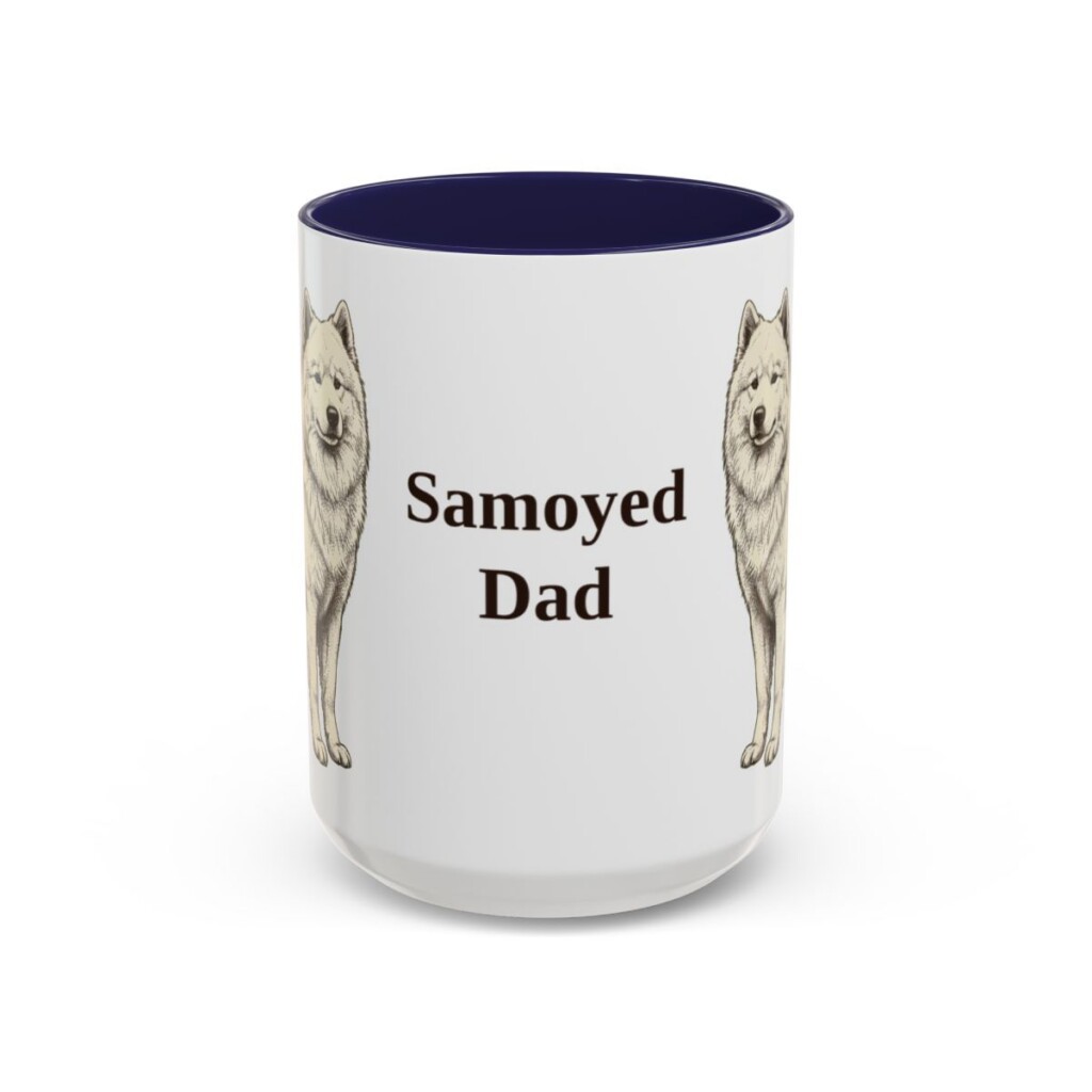 15oz Samoyed Dog Dad Mug, Navy, front view