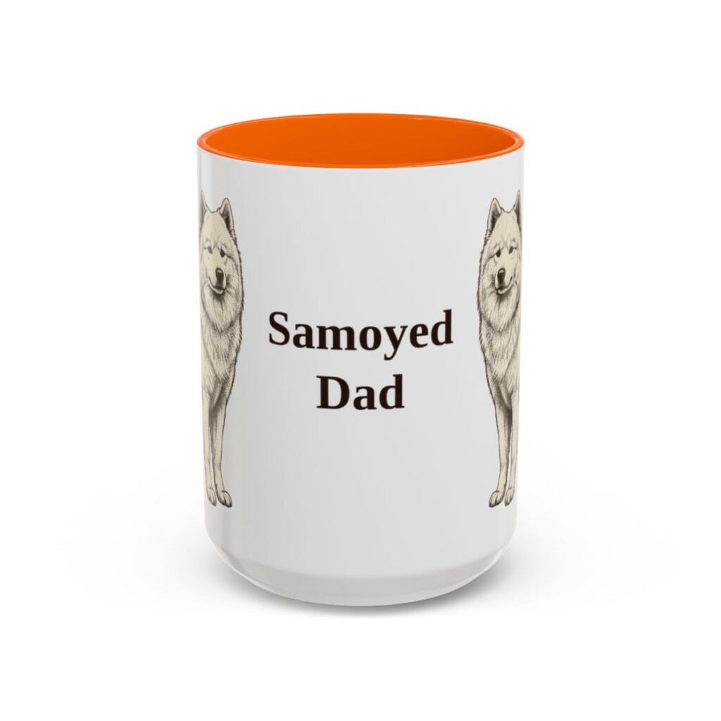 15oz Samoyed Dog Dad Mug, Orange, front view