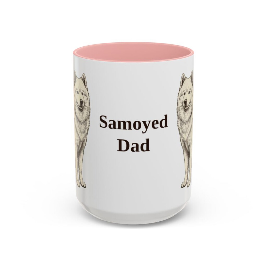 15oz Samoyed Dog Dad Mug, Pink, front view