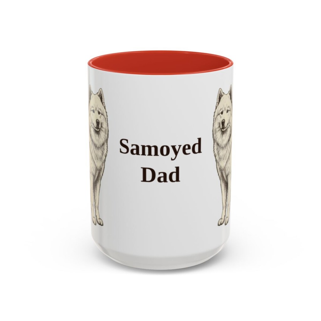 15oz Samoyed Dog Dad Mug, Red, front view