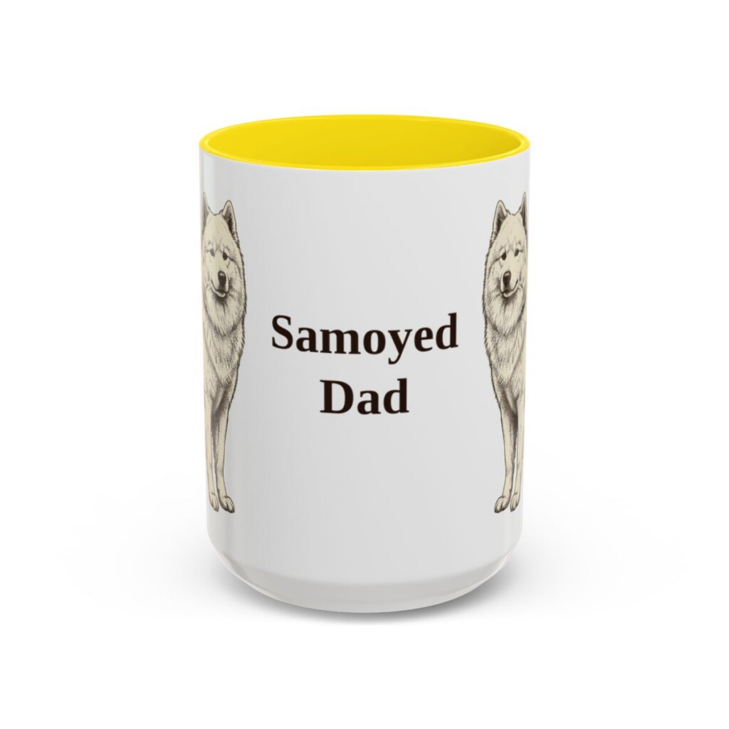 15oz Samoyed Dog Dad Mug, Yellow, front view