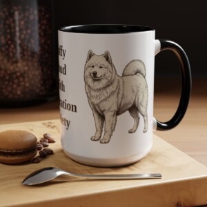 15oz Funny Samoyed Mug, Black, lifestyle photo