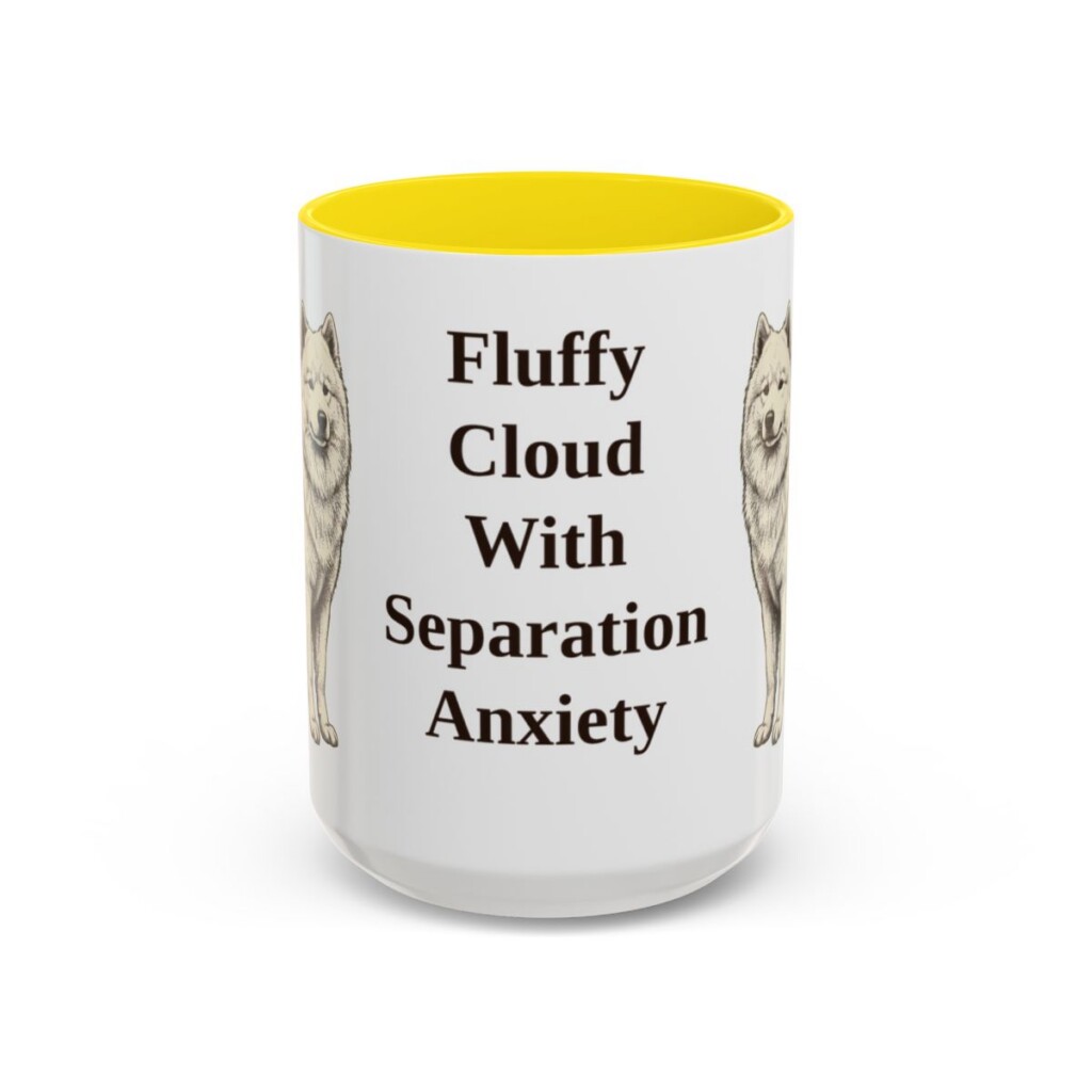 15oz-samoyed-mug-humor-yellow 15oz Funny Samoyed Mug, Yellow, front view