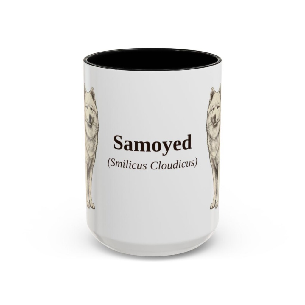 15oz-samoyed-mug-latin-black-front 15oz Samoyed Latin Mug, Black, front view