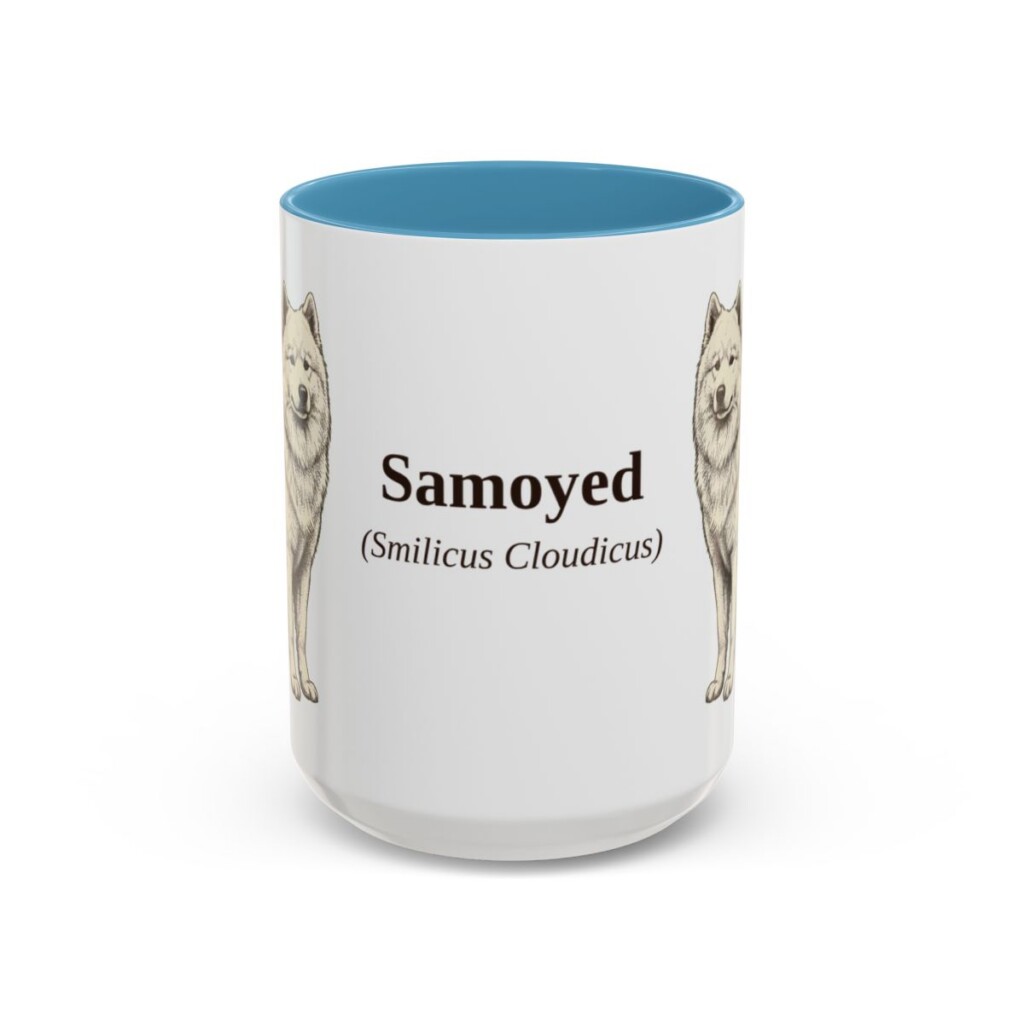 15oz-samoyed-mug-latin-light-blue 15oz Samoyed Latin Mug, Light Blue, front view