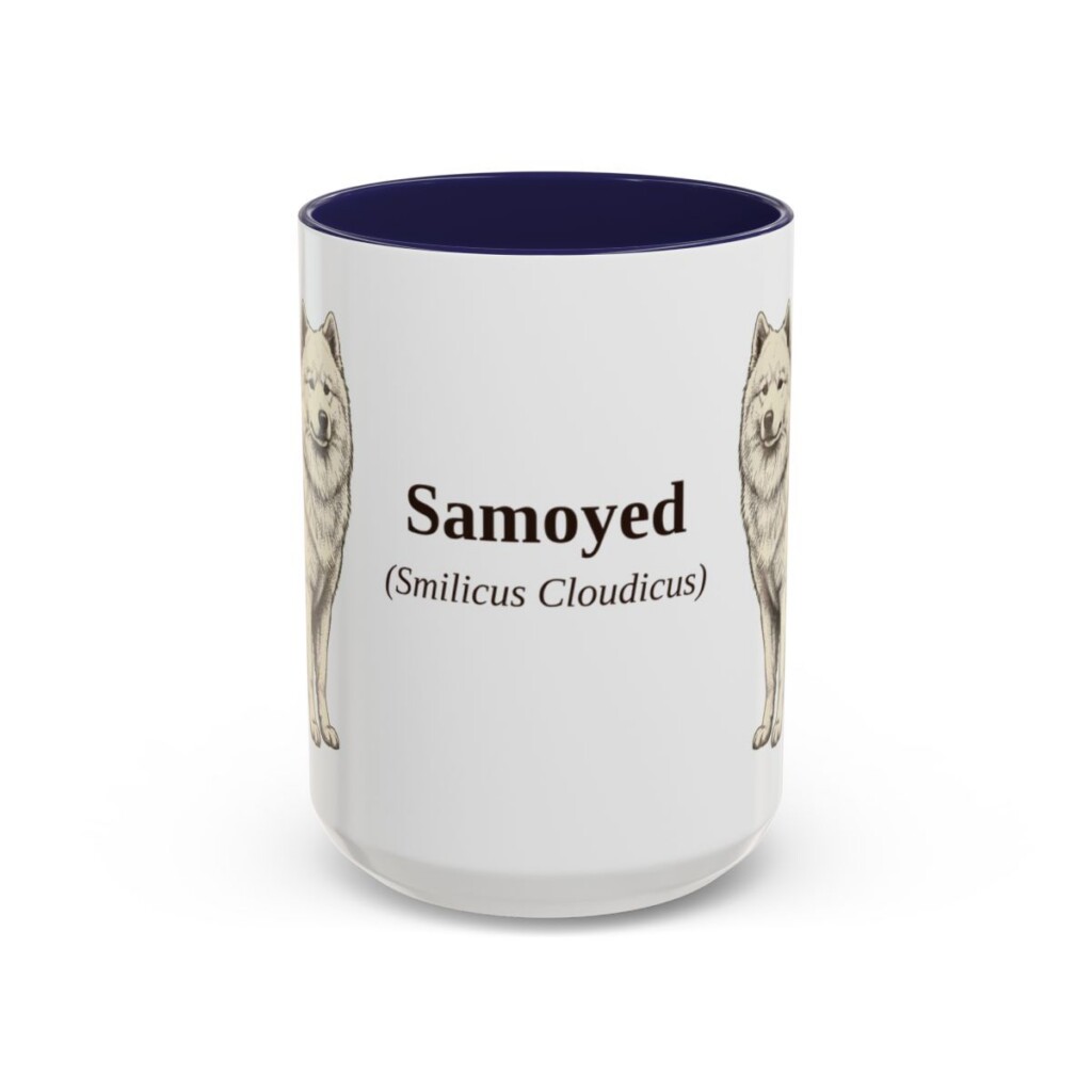 15oz-samoyed-mug-latin-navy 15oz Samoyed Latin Mug, Navy, front view