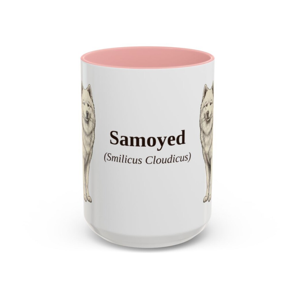 15oz-samoyed-mug-latin-pink 15oz Samoyed Latin Mug, Pink, front view
