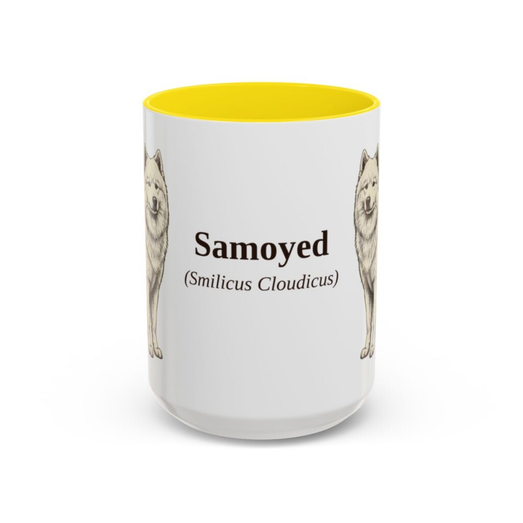 15oz-samoyed-mug-latin-yellow 15oz Samoyed Latin Mug, Yellow, front view