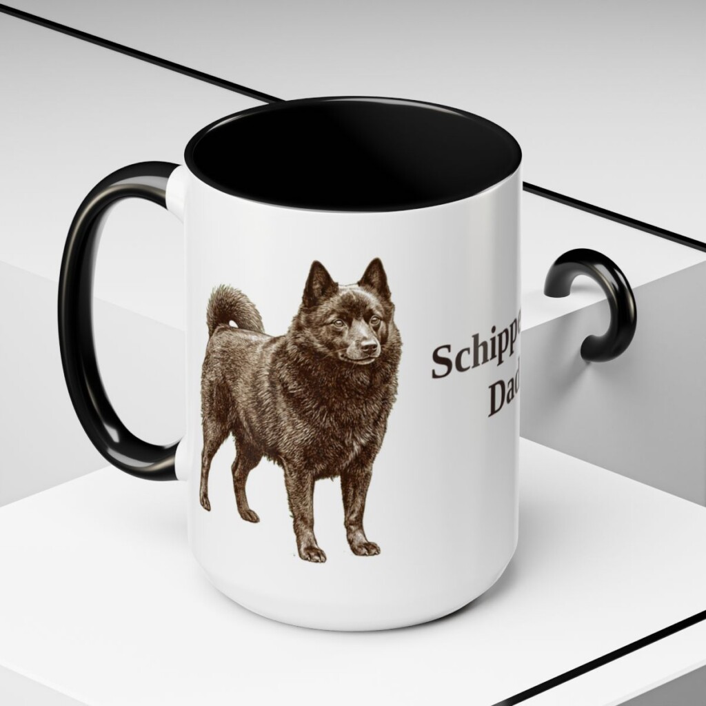 15oz Schipperke Dog Dad Mug, Black, lifestyle photo