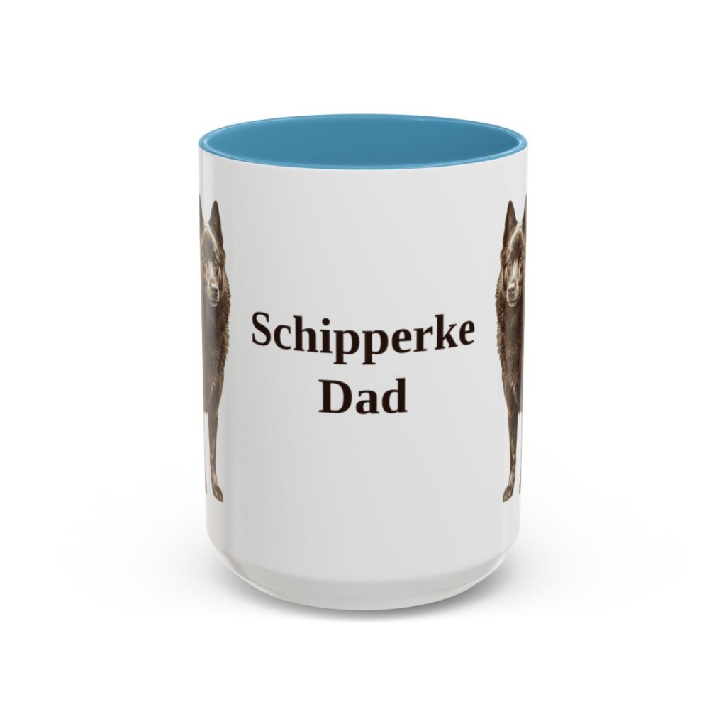 15oz Schipperke Dog Dad Mug, Light Blue, front view