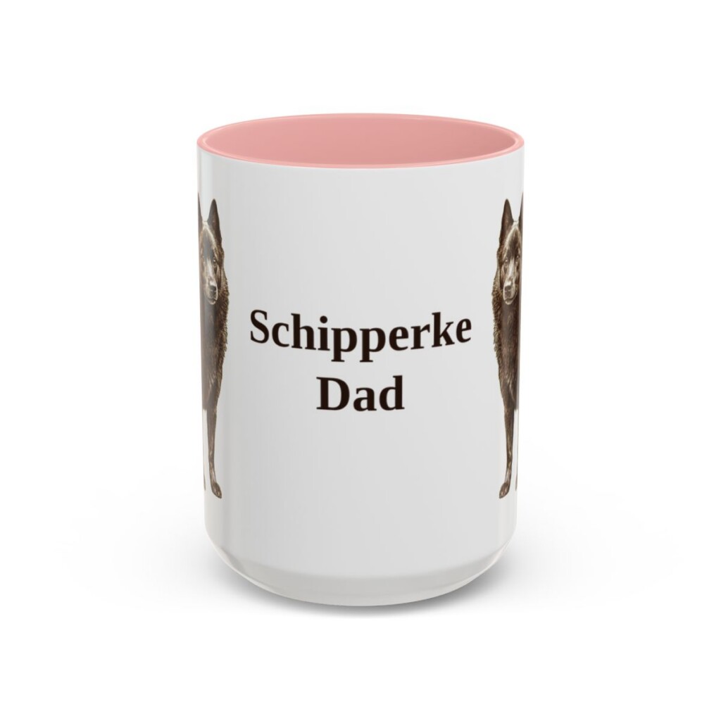 15oz Schipperke Dog Dad Mug, Pink, front view