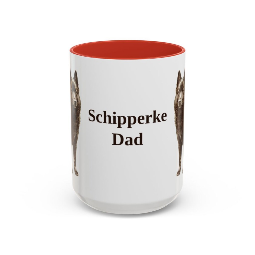 15oz Schipperke Dog Dad Mug, Red, front view
