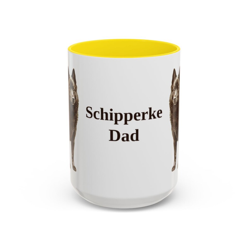 15oz Schipperke Dog Dad Mug, Yellow, front view