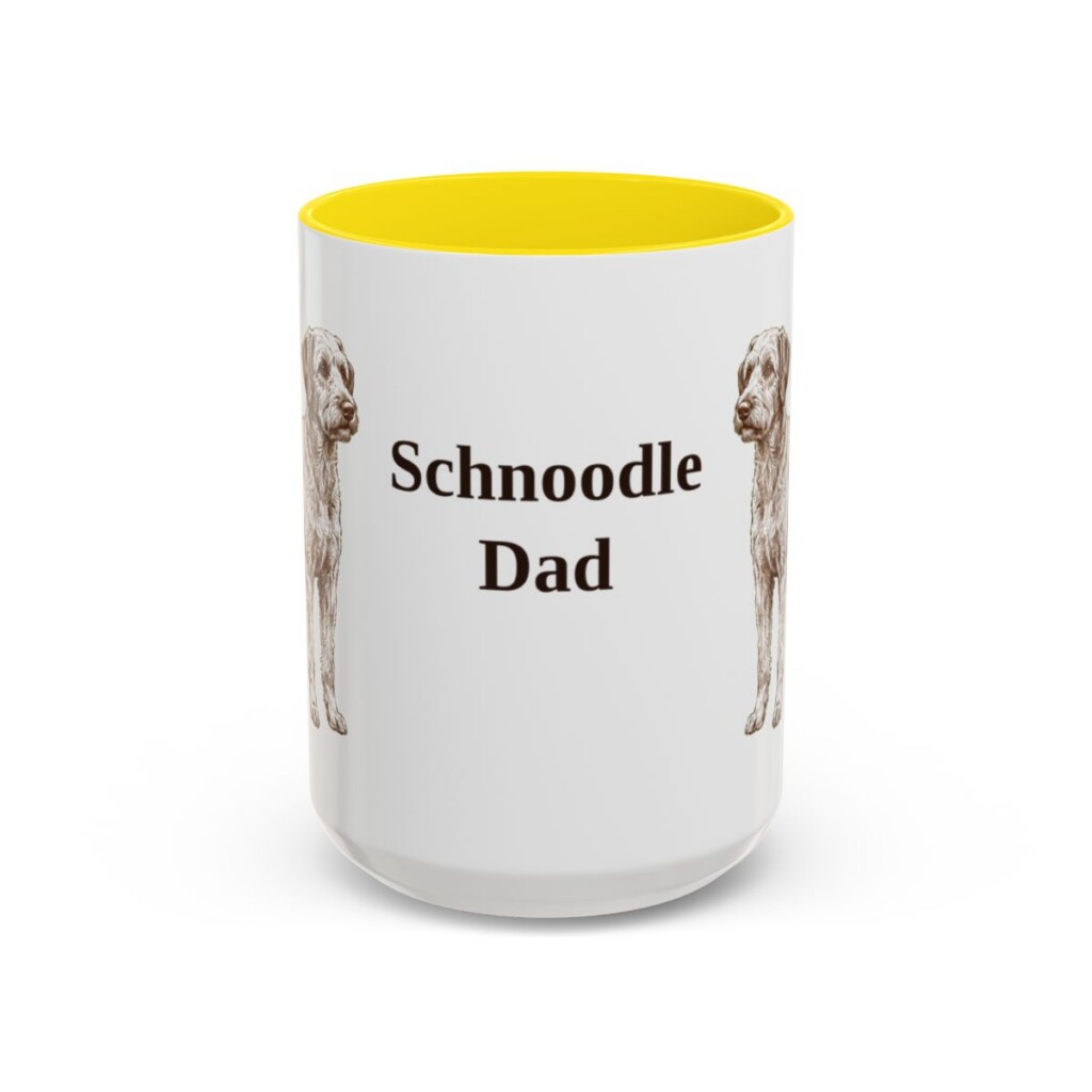 15oz Schnoodle Dog Dad Mug, Yellow, front view
