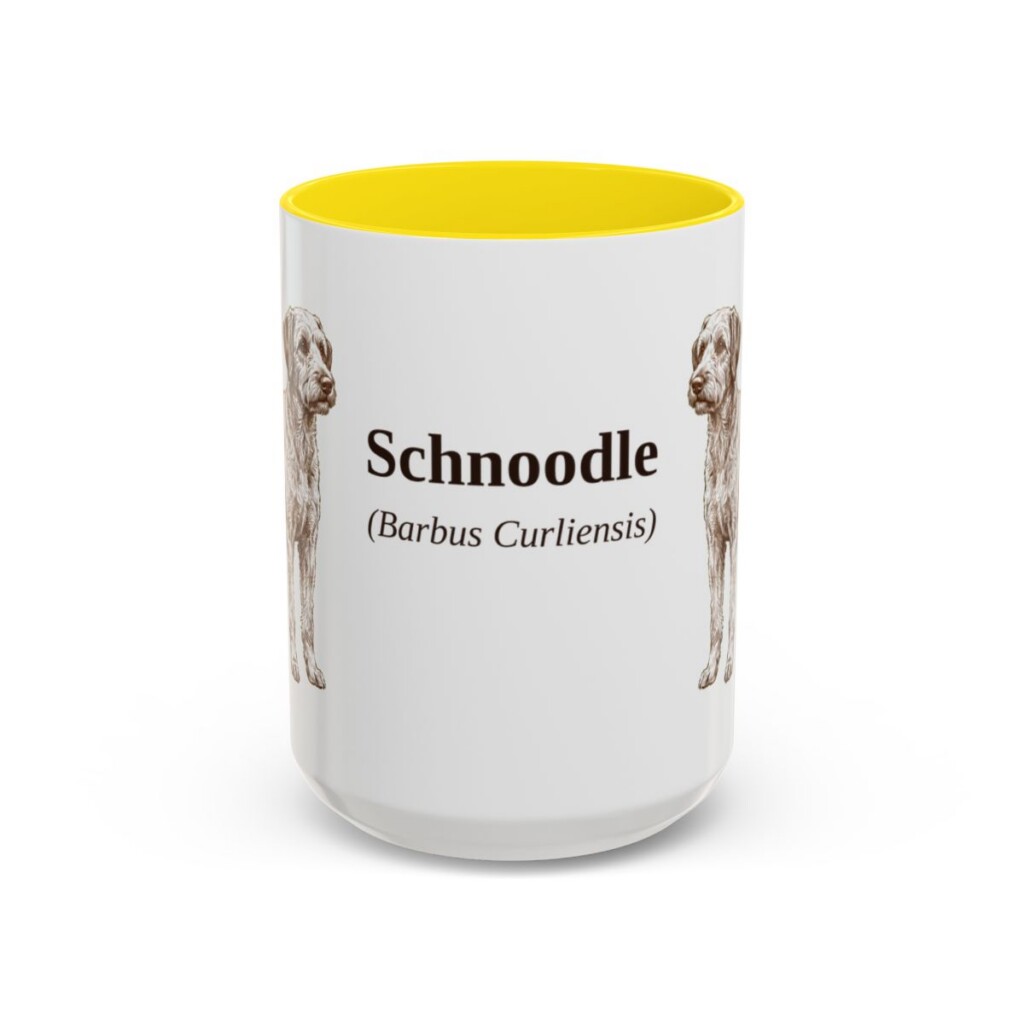 15oz Schnoodle Latin Mug, Yellow, front view
