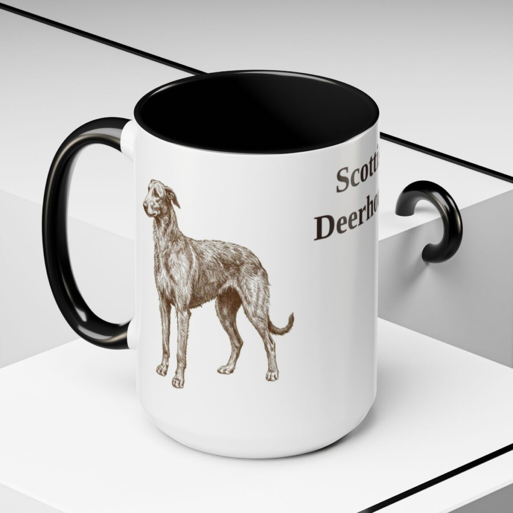 15oz Scottish Deerhound Mug, Black, lifestyle photo