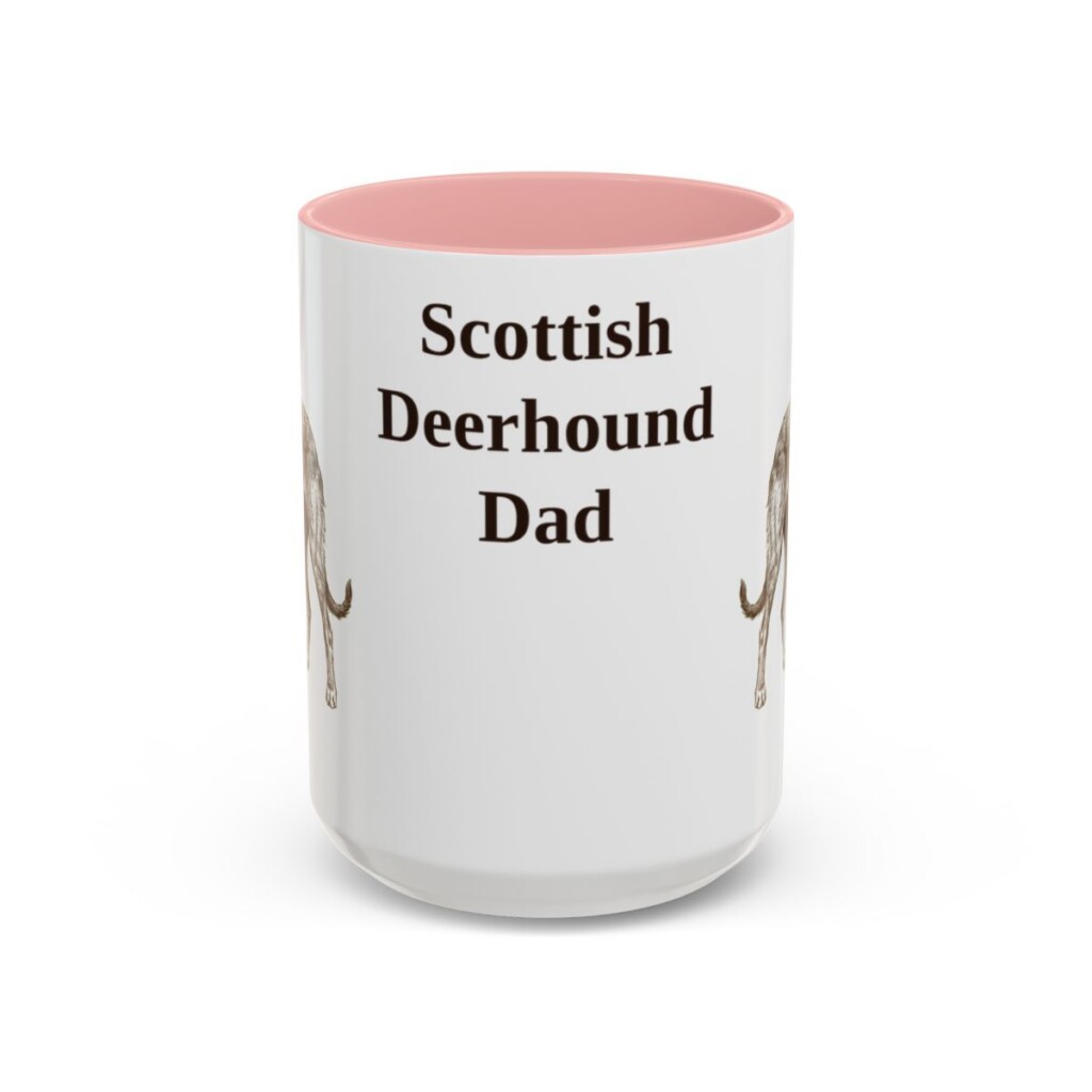 15oz Scottish Deerhound Dog Dad Mug, Pink, front view