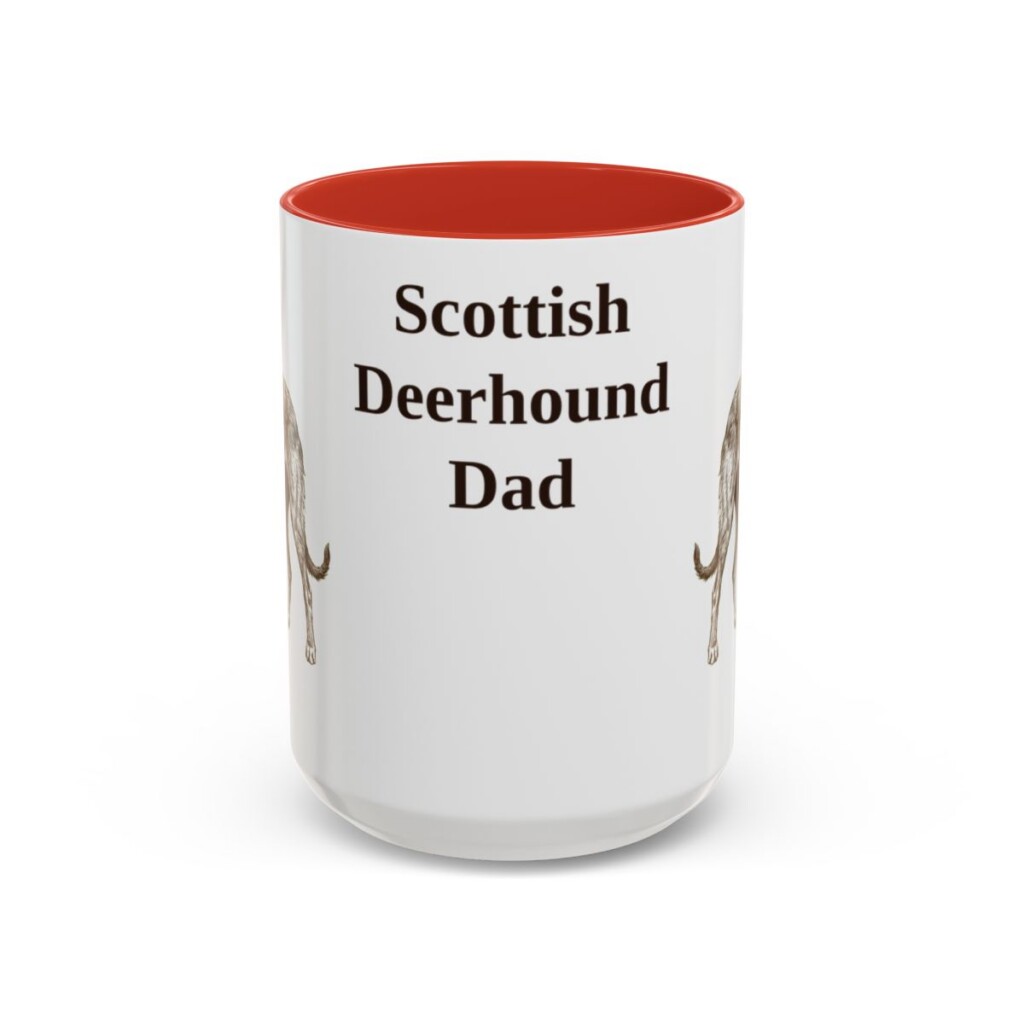15oz Scottish Deerhound Dog Dad Mug, Red, front view