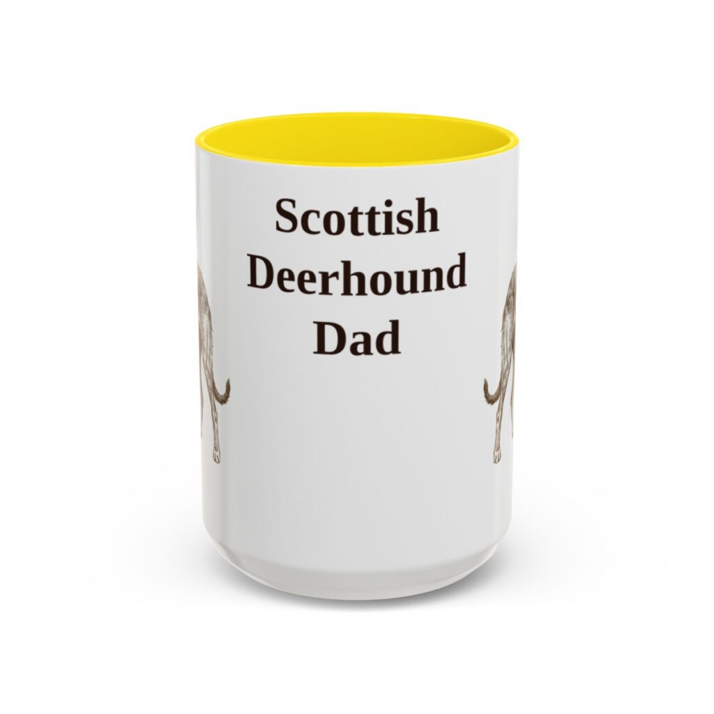 15oz Scottish Deerhound Dog Dad Mug, Yellow, front view