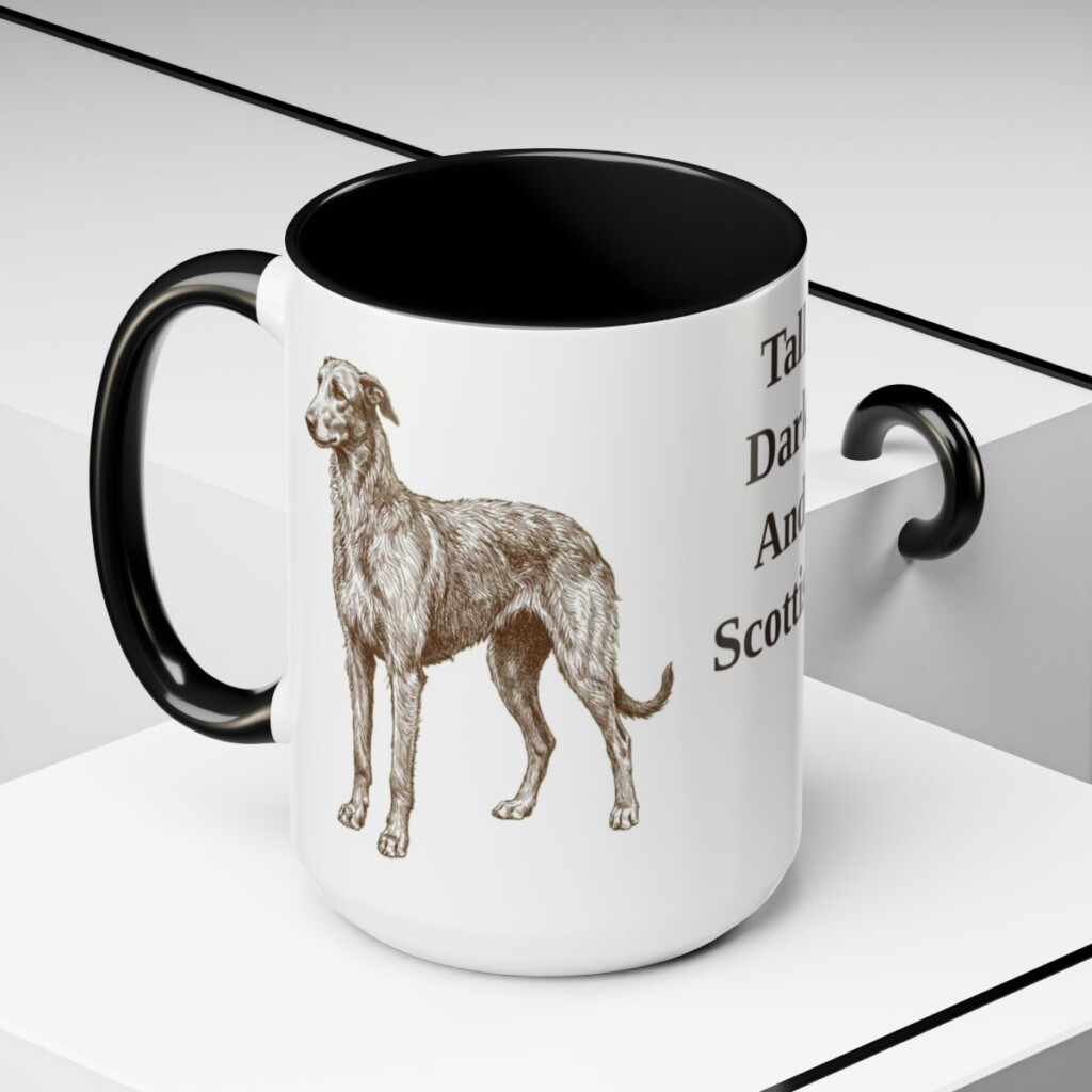 15oz Funny Scottish Deerhound Mug, Black, lifestyle photo