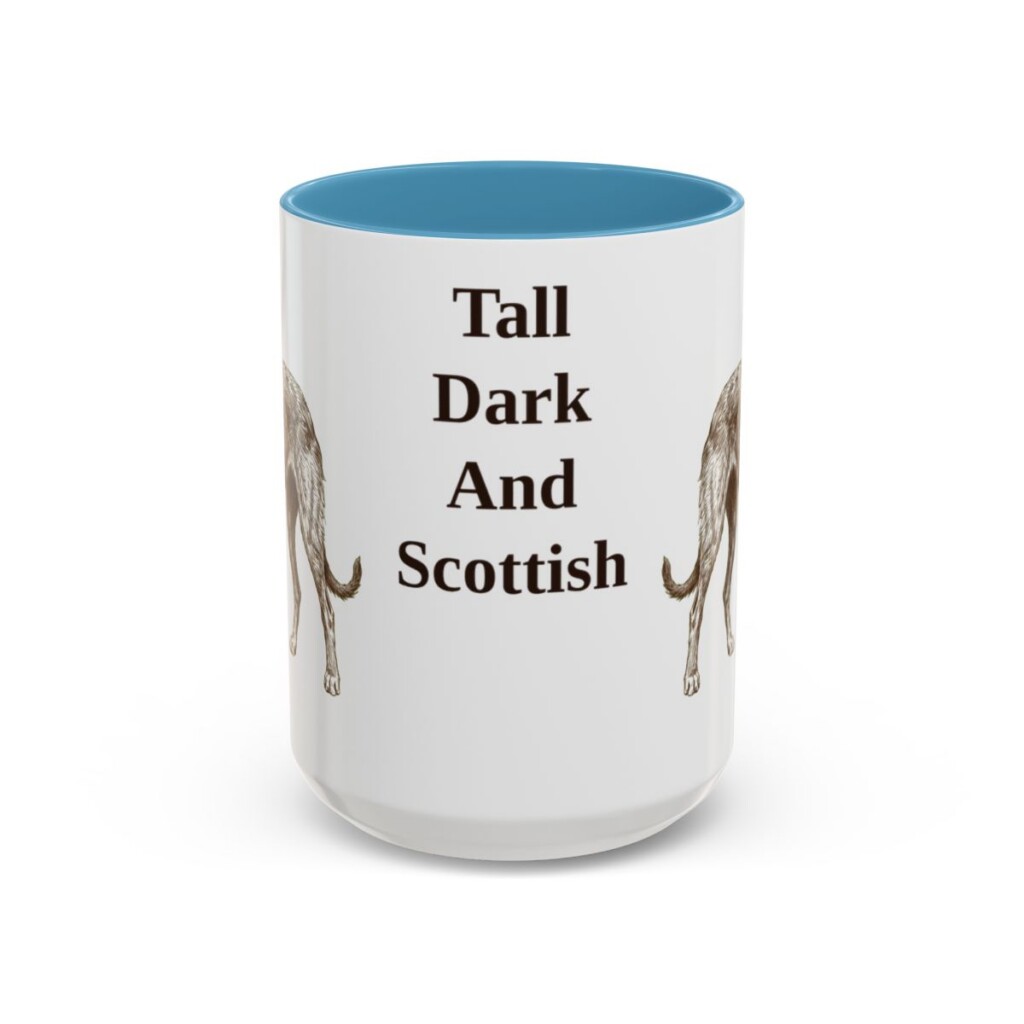 15oz Funny Scottish Deerhound Mug, Light Blue, front view