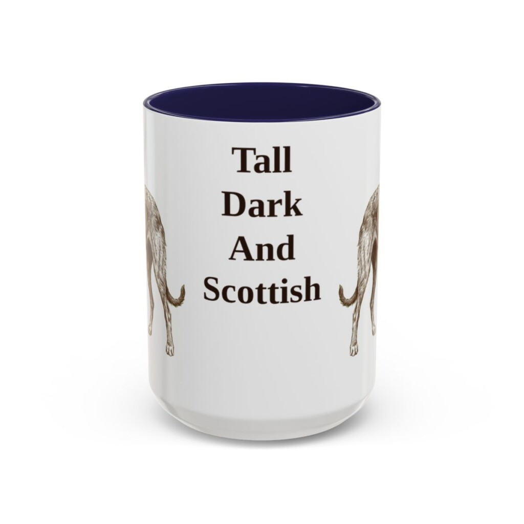 15oz Funny Scottish Deerhound Mug, Navy, front view