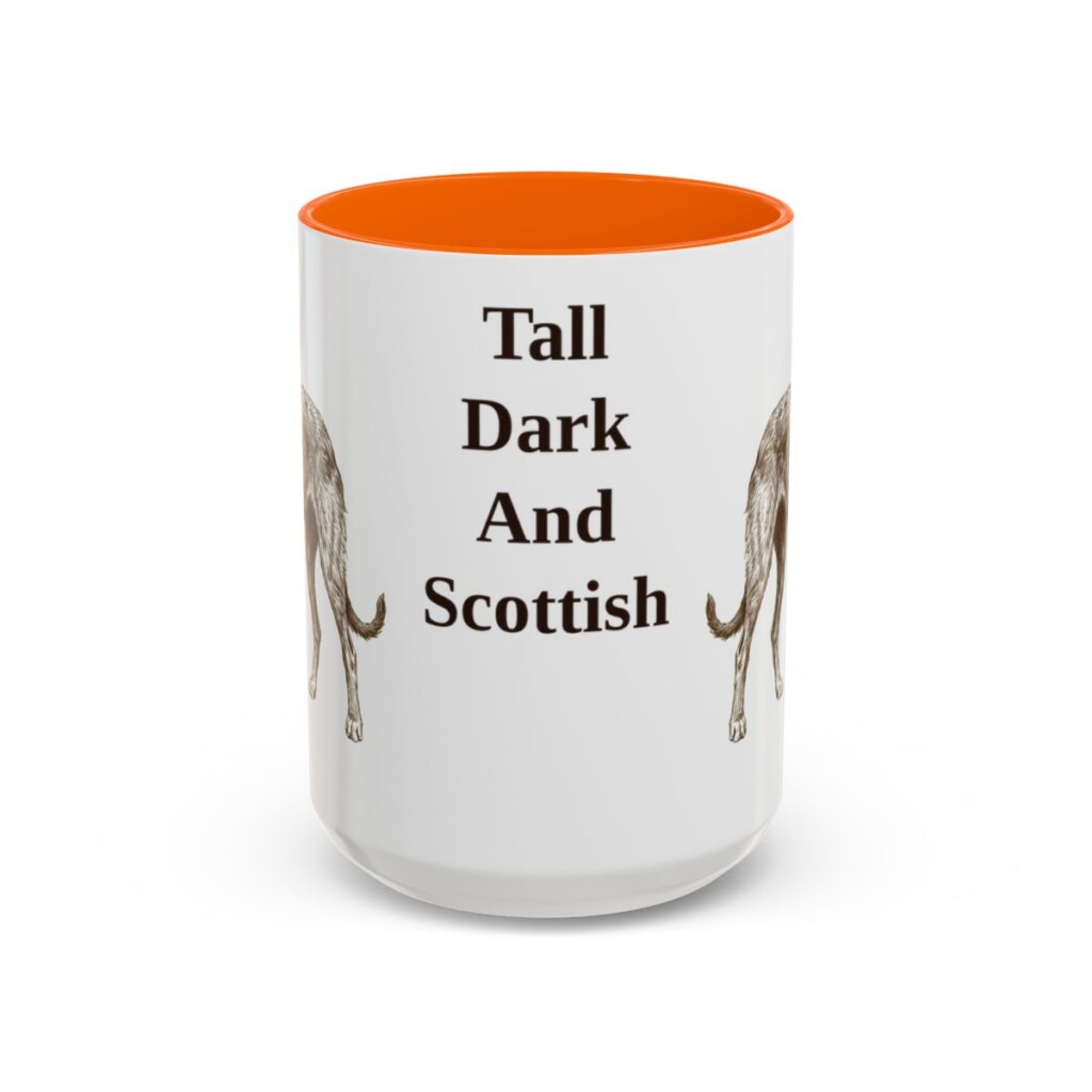 15oz Funny Scottish Deerhound Mug, Orange, front view