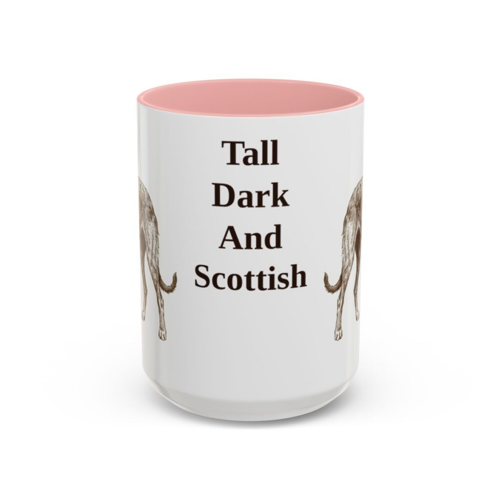 15oz Funny Scottish Deerhound Mug, Pink, front view