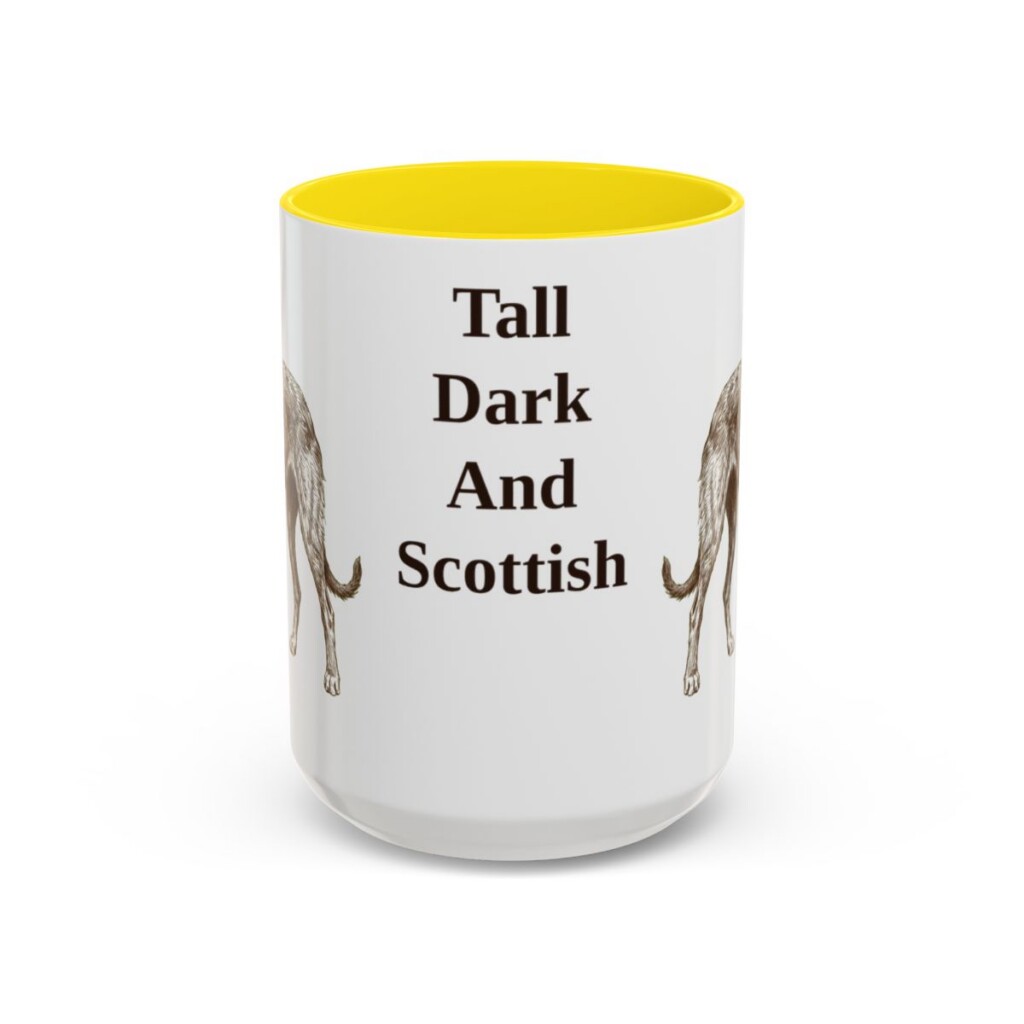 15oz Funny Scottish Deerhound Mug, Yellow, front view