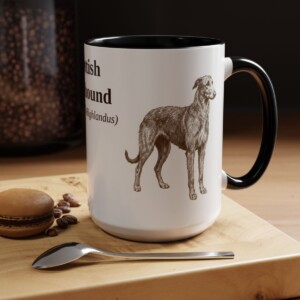 15oz Scottish Deerhound Latin Mug, Black, lifestyle photo