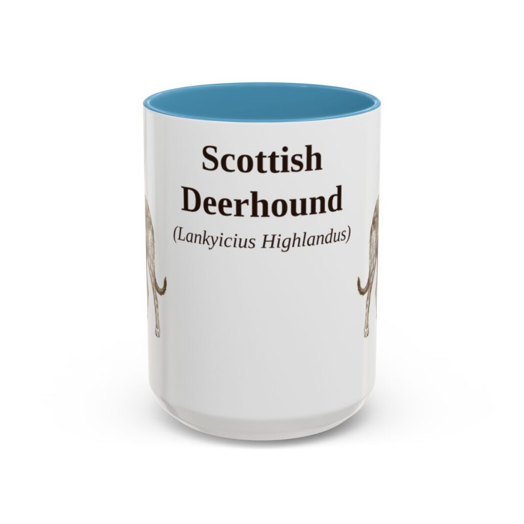 15oz Scottish Deerhound Latin Mug, Light Blue, front view