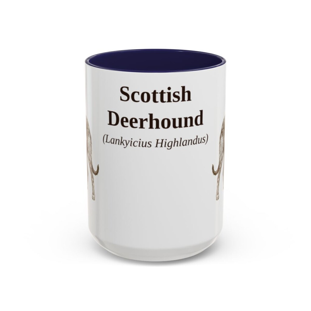 15oz Scottish Deerhound Latin Mug, Navy, front view
