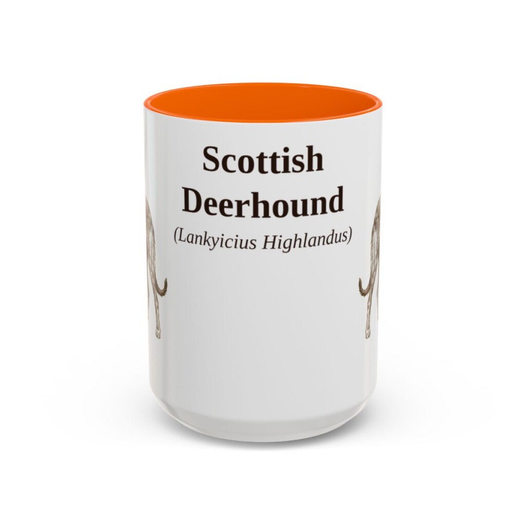 15oz Scottish Deerhound Latin Mug, Orange, front view