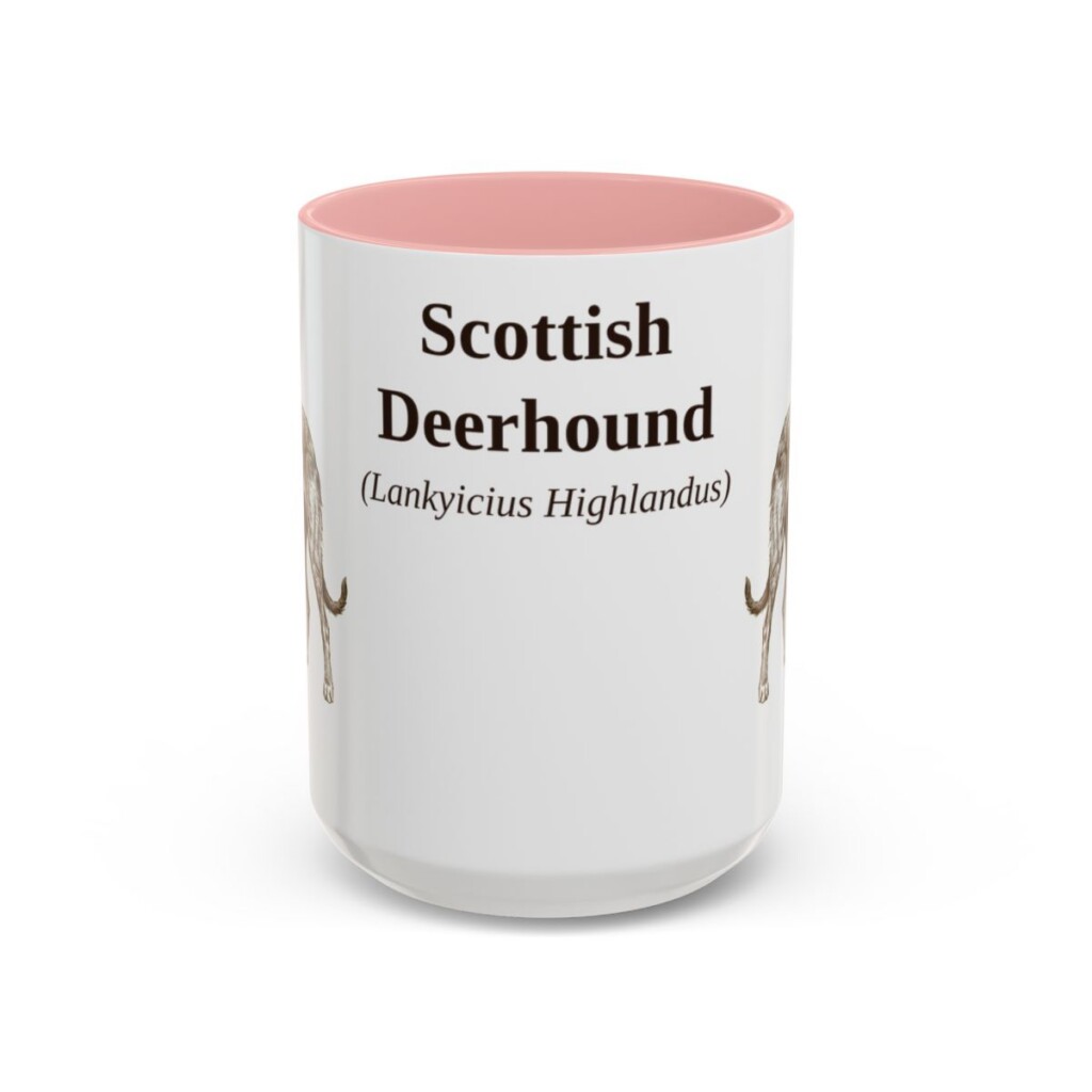 15oz Scottish Deerhound Latin Mug, Pink, front view