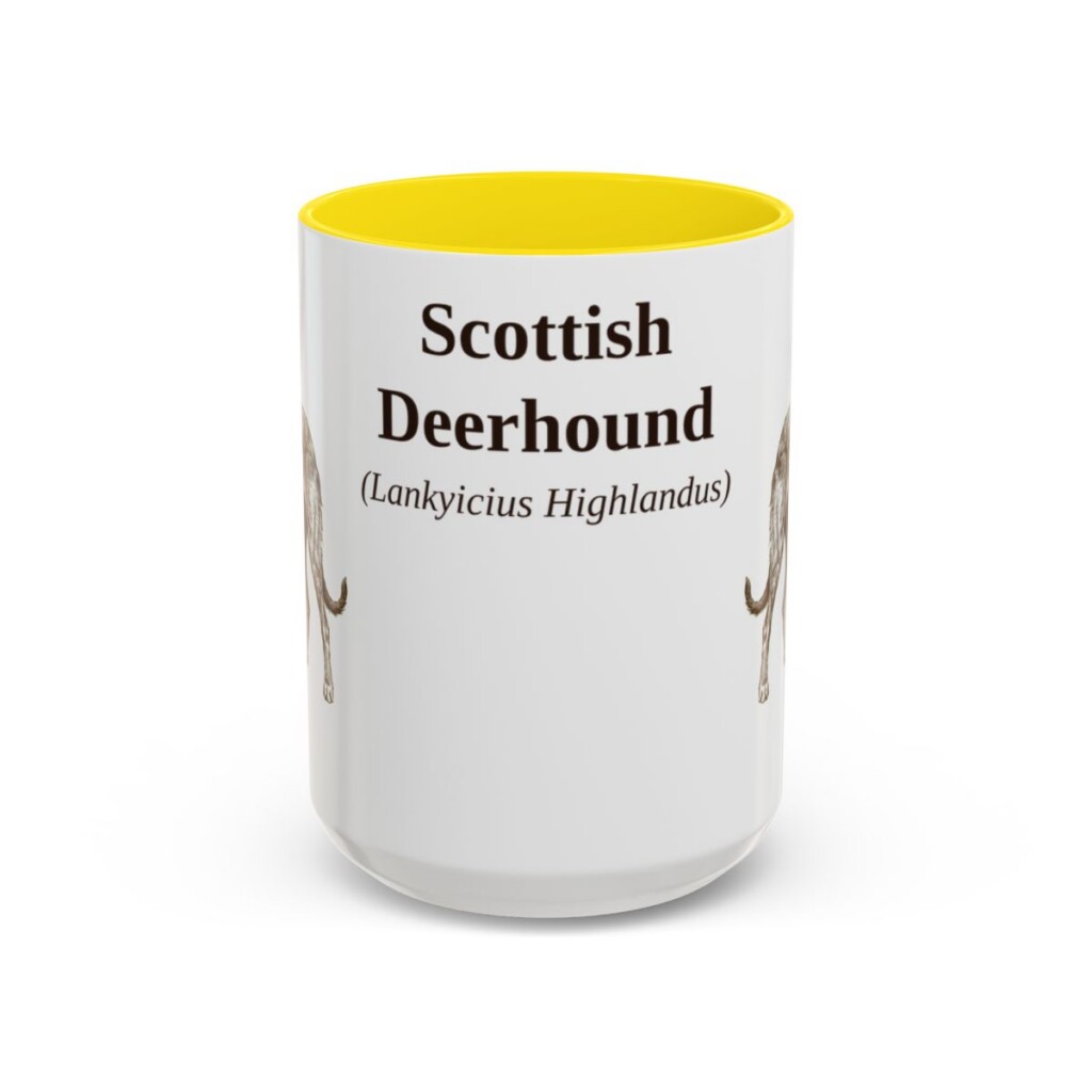 15oz Scottish Deerhound Latin Mug, Yellow, front view