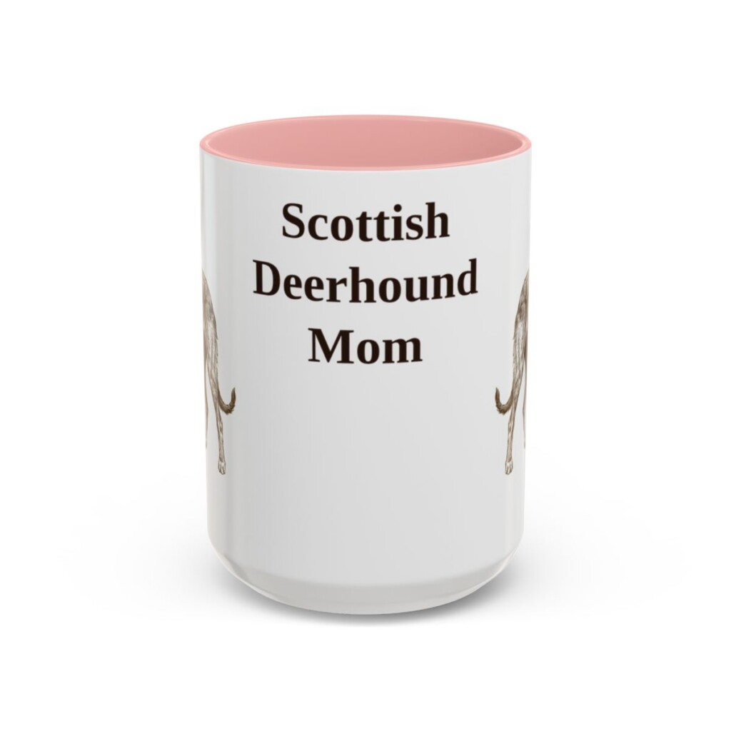 15oz-scottish-deerhound-mug-mom-pink 15oz Scottish Deerhound Dog Mom Mug, Pink, front view