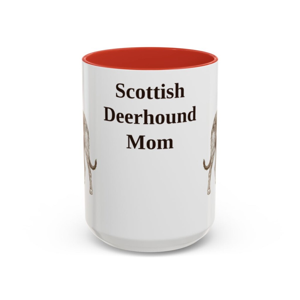 15oz-scottish-deerhound-mug-mom-red 15oz Scottish Deerhound Dog Mom Mug, Red, front view
