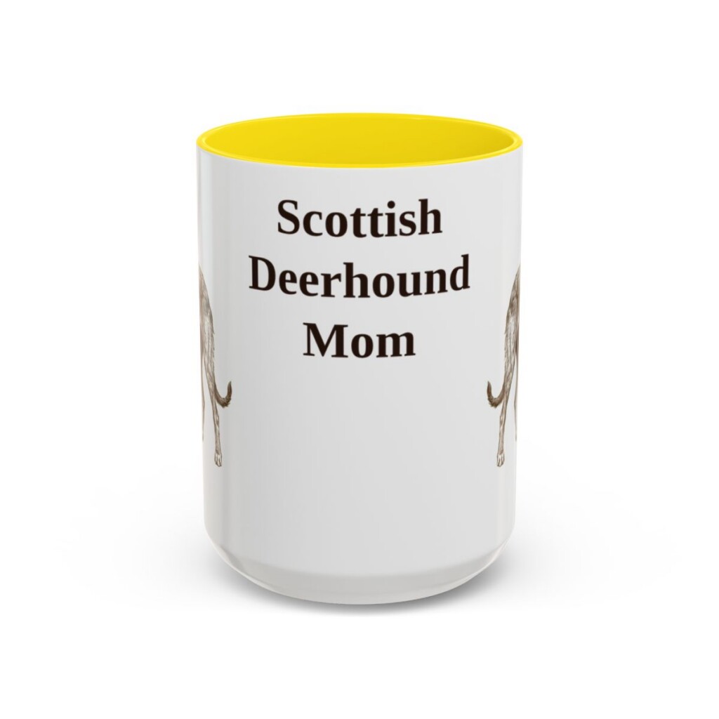 15oz-scottish-deerhound-mug-mom-yellow 15oz Scottish Deerhound Dog Mom Mug, Yellow, front view