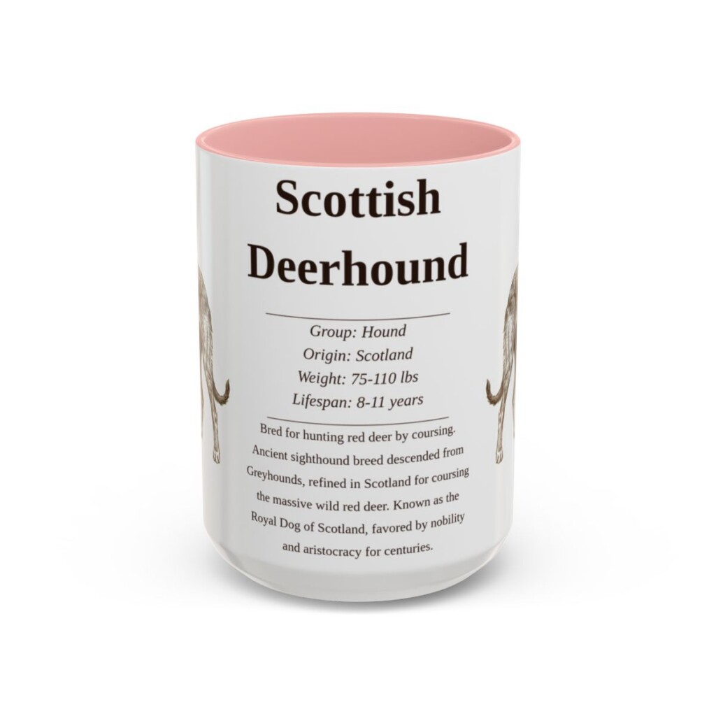 15oz Scottish Deerhound Mug, Pink, front view
