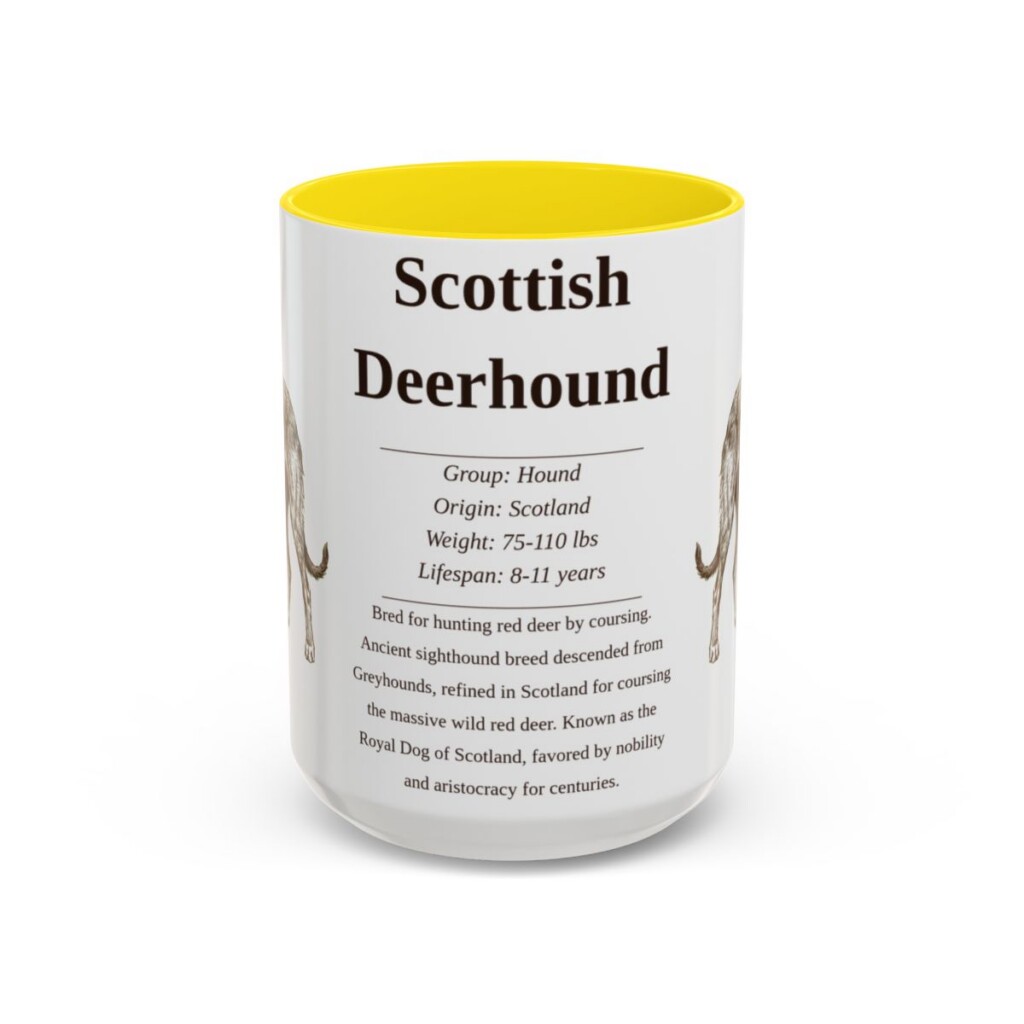 15oz Scottish Deerhound Mug, Yellow, front view
