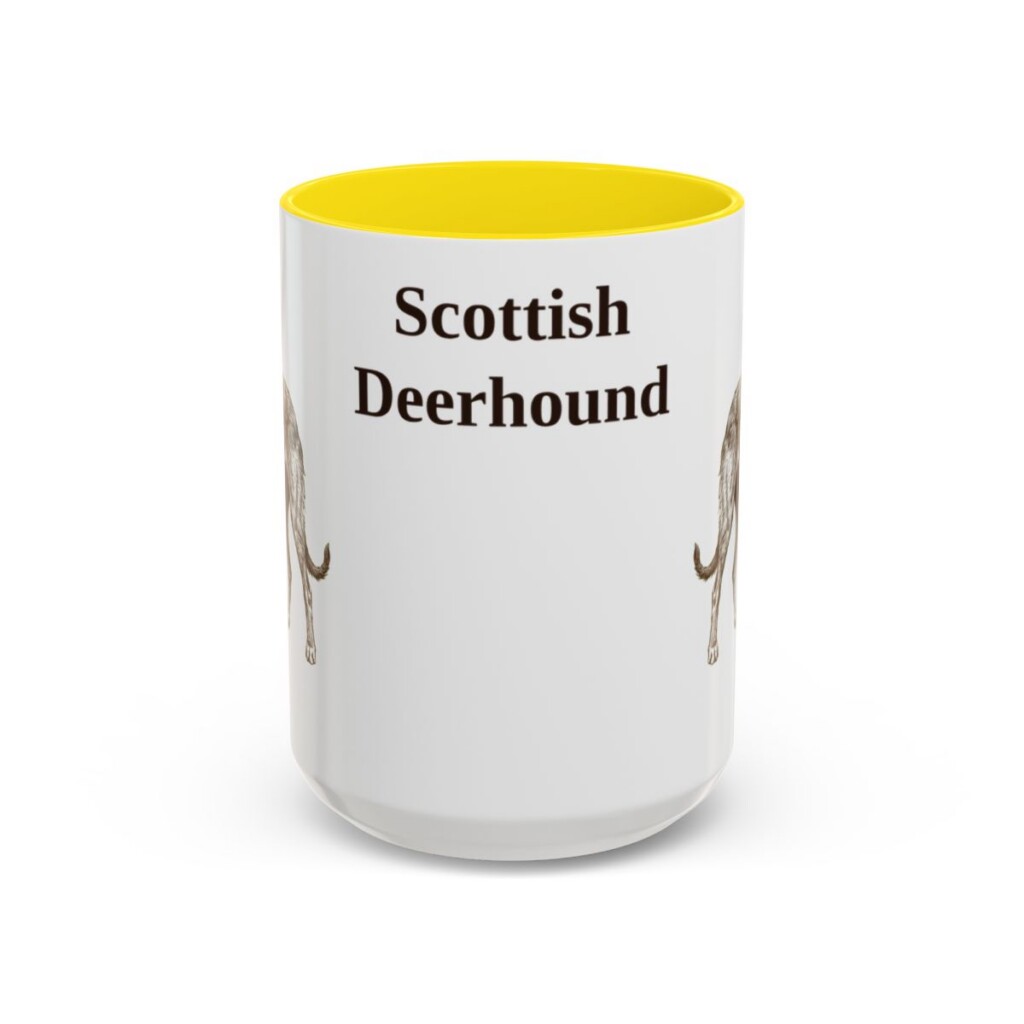 15oz Scottish Deerhound Mug, Yellow, front view