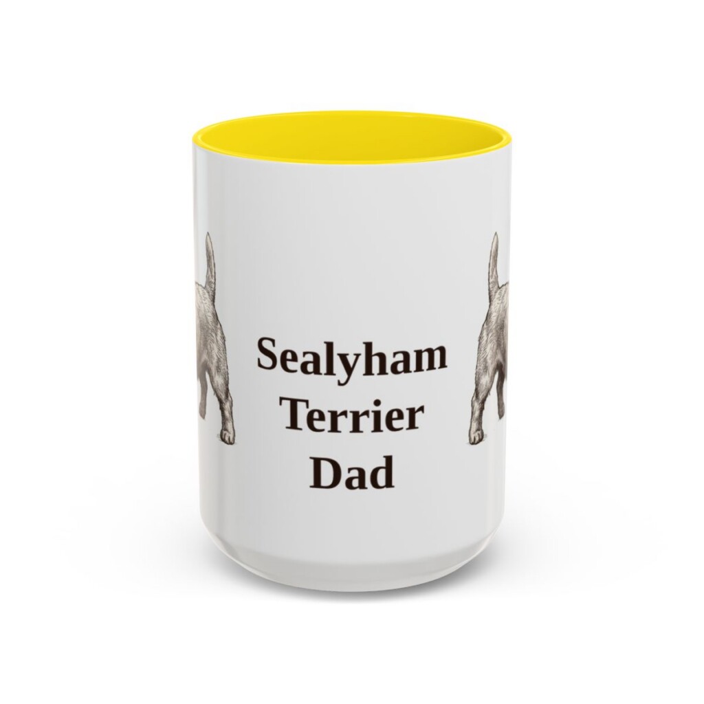 15oz Sealyham Terrier Dog Dad Mug, Yellow, front view