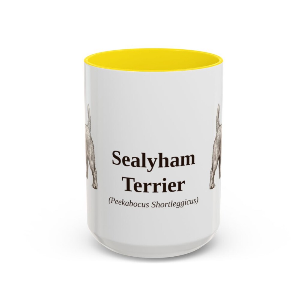 15oz-sealyham-terrier-mug-latin-yellow 15oz Sealyham Terrier Latin Mug, Yellow, front view