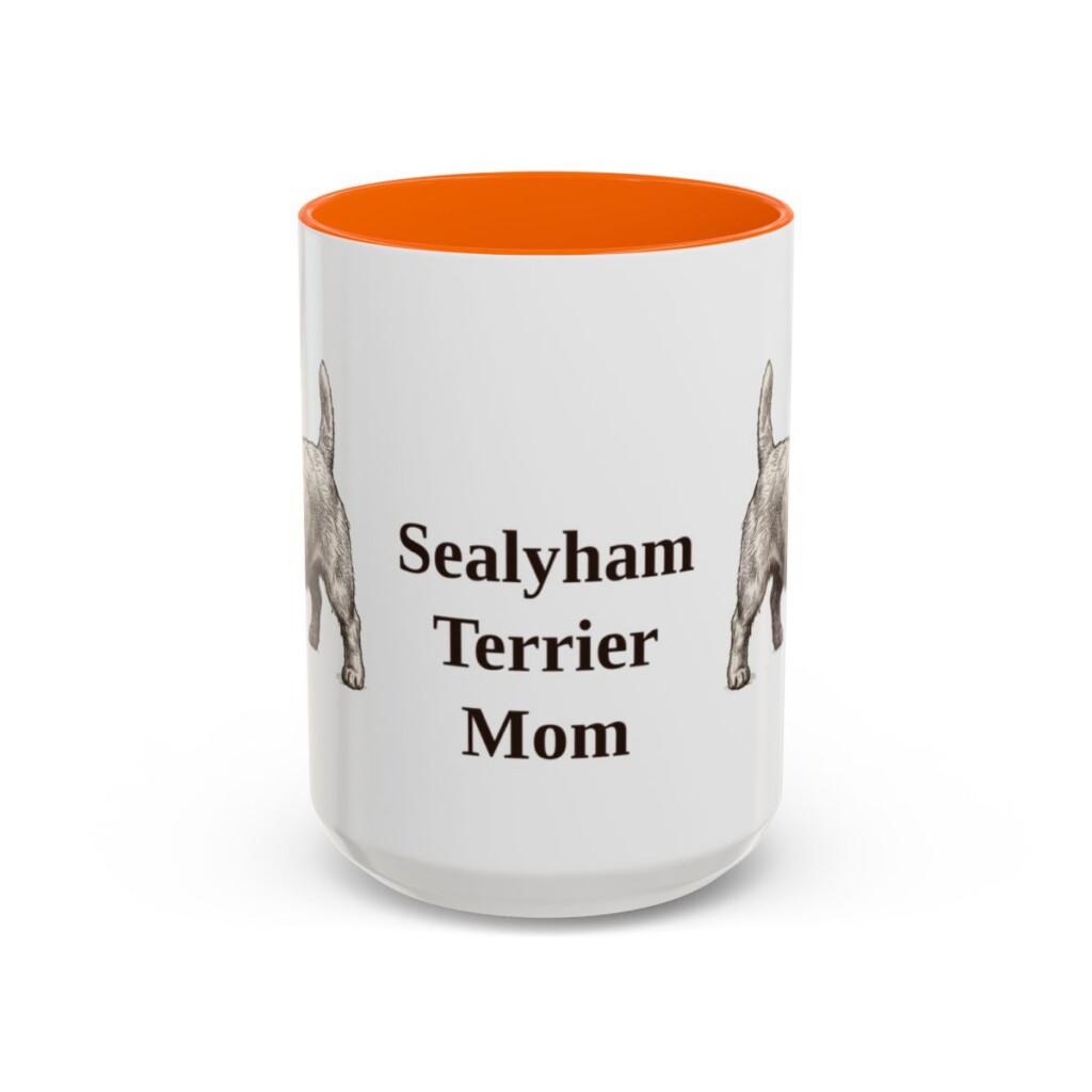15oz-sealyham-terrier-mug-mom-orange 15oz Sealyham Terrier Dog Mom Mug, Orange, front view